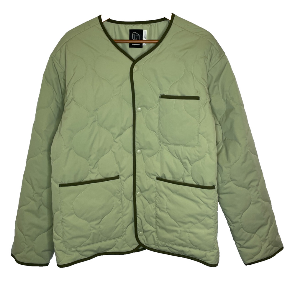Men's Large Original Use Quilted Jacket Olive Green Snap Up Barn Chore Winter
